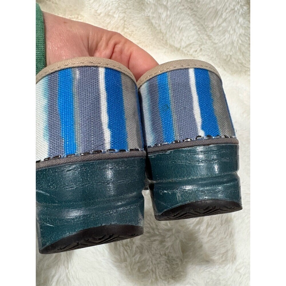 Dansko Women's Slip-On Clogs Blue Gray Striped Green Outsole EU 37 - Picture 7 of 9